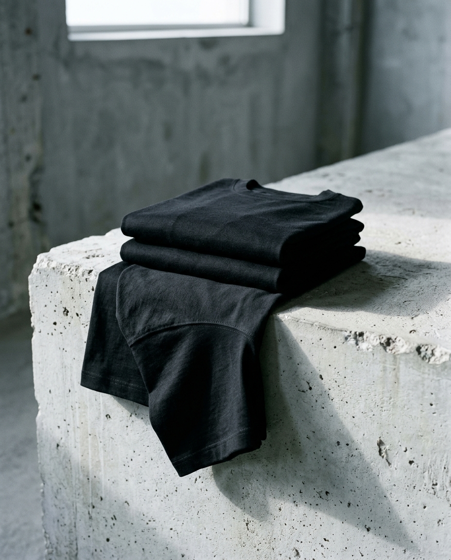 Camisetas J/bronw dobladas sobre hormigon