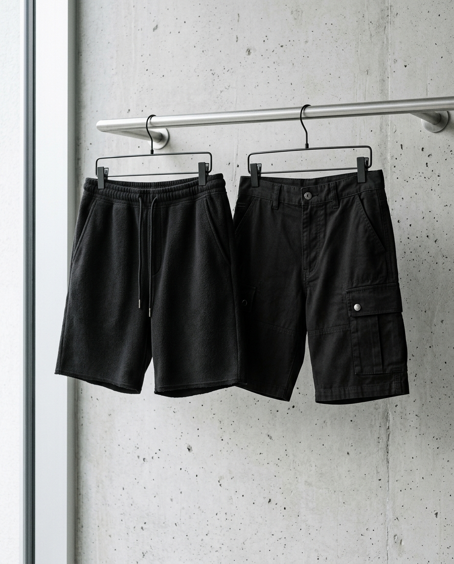 Shorts J/bronw colgados en barra de acero