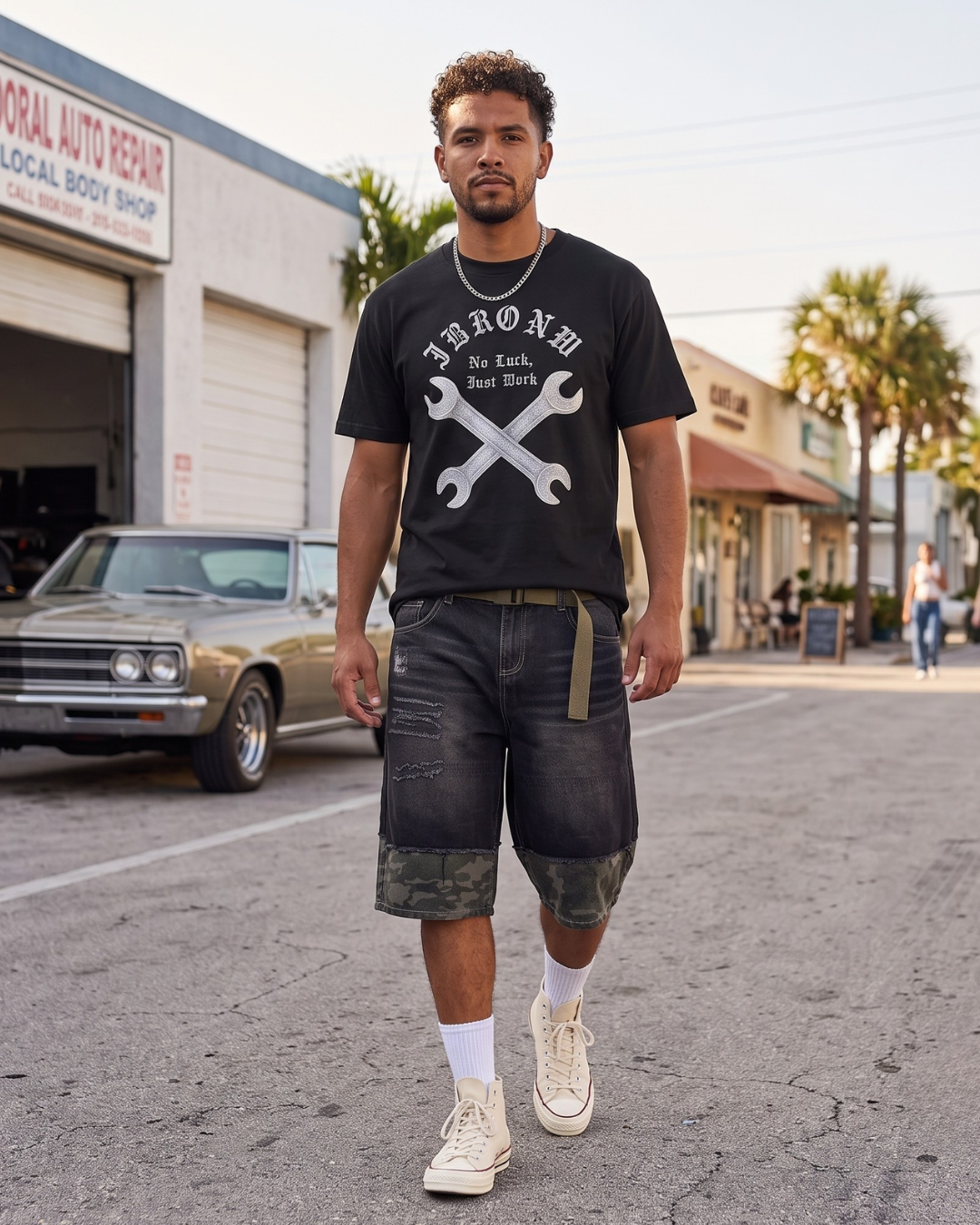 J/bronw Wrenches Tee — Olive — front view