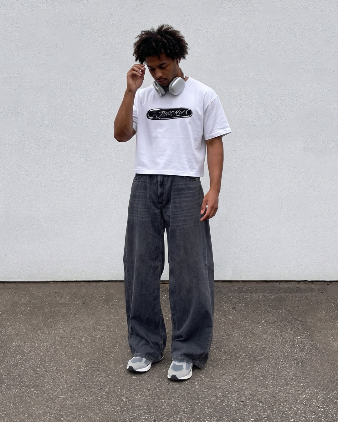 J/bronw Oval Tee — White — front view