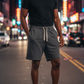 J/bronw Ash Shorts — Gray — worn by a model, front view