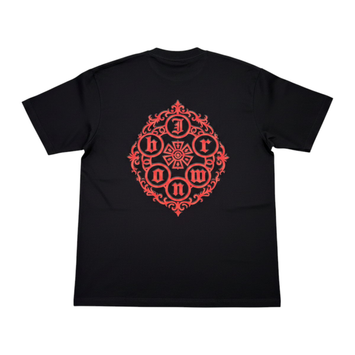 J/bronw Rosette Tee — Charcoal — flat lay, front
