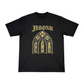 J/bronw Stained Glass Tee — Black — flat lay, front
