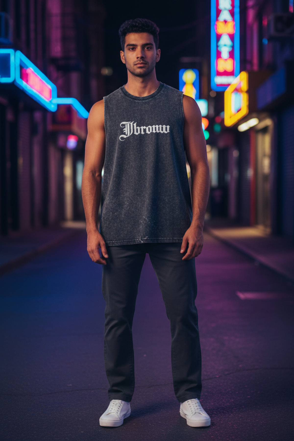 J/bronw Mark Tee — Acid Gray — worn by a model, front view