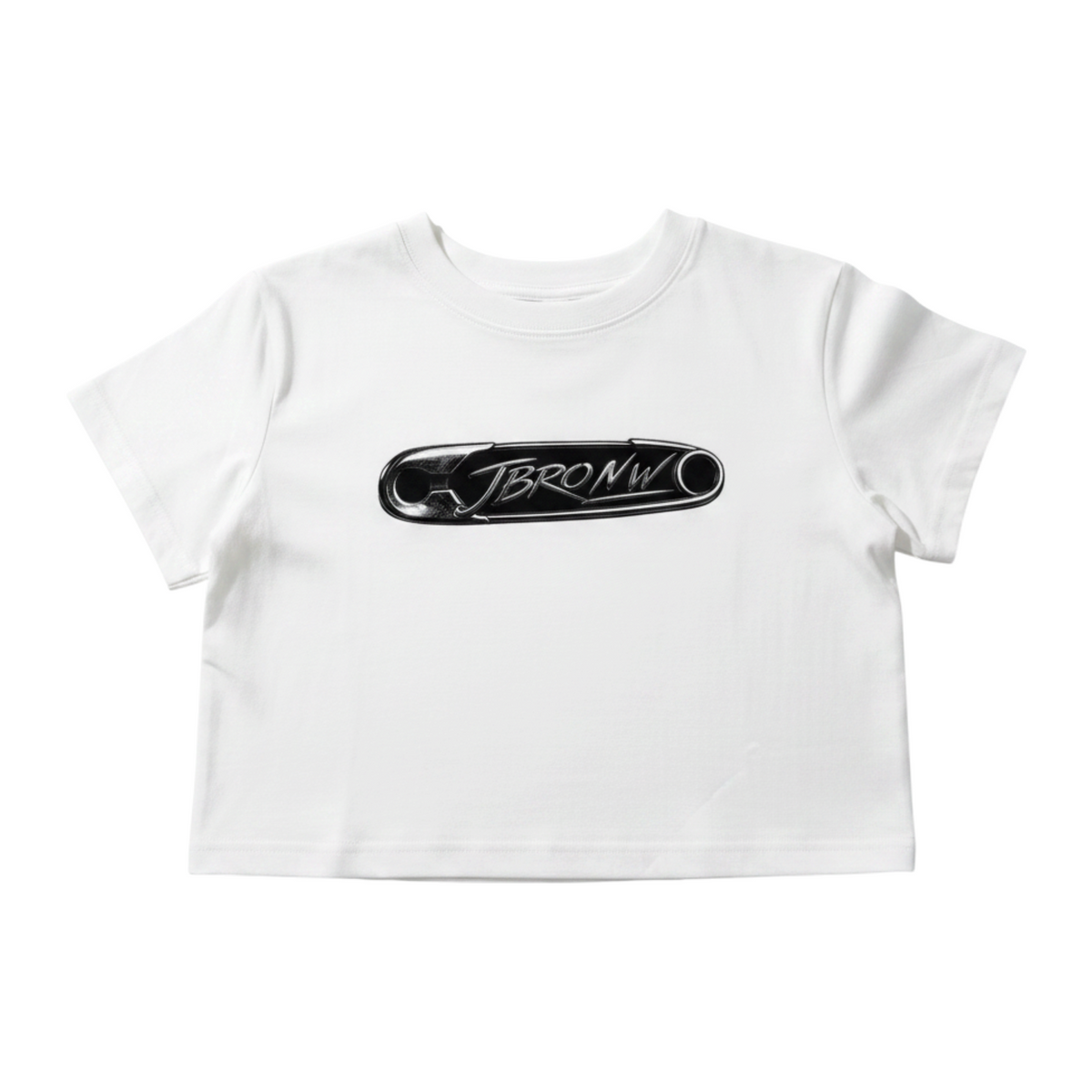 J/bronw Oval Tee — White — flat lay, front
