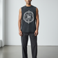 J/bronw Emblem Tee — Black — worn by a model, front view