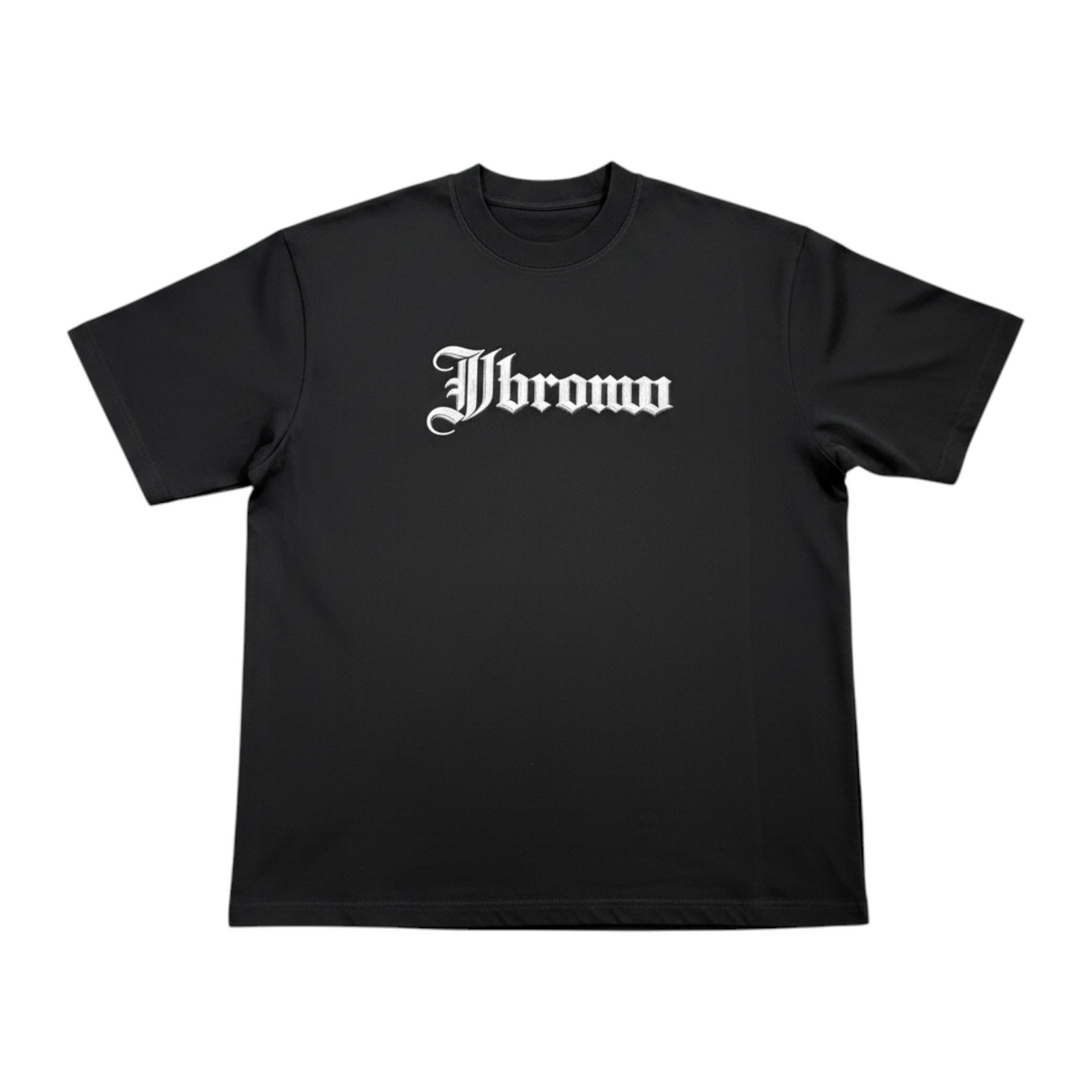 J/bronw Signature Tee — Charcoal — flat lay, front