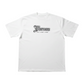 J/bronw Script Tee — White — flat lay, front