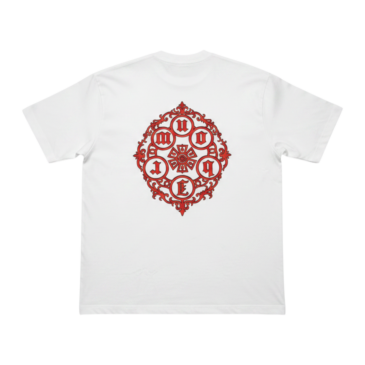 J/bronw Rosette Tee — White — flat lay, front