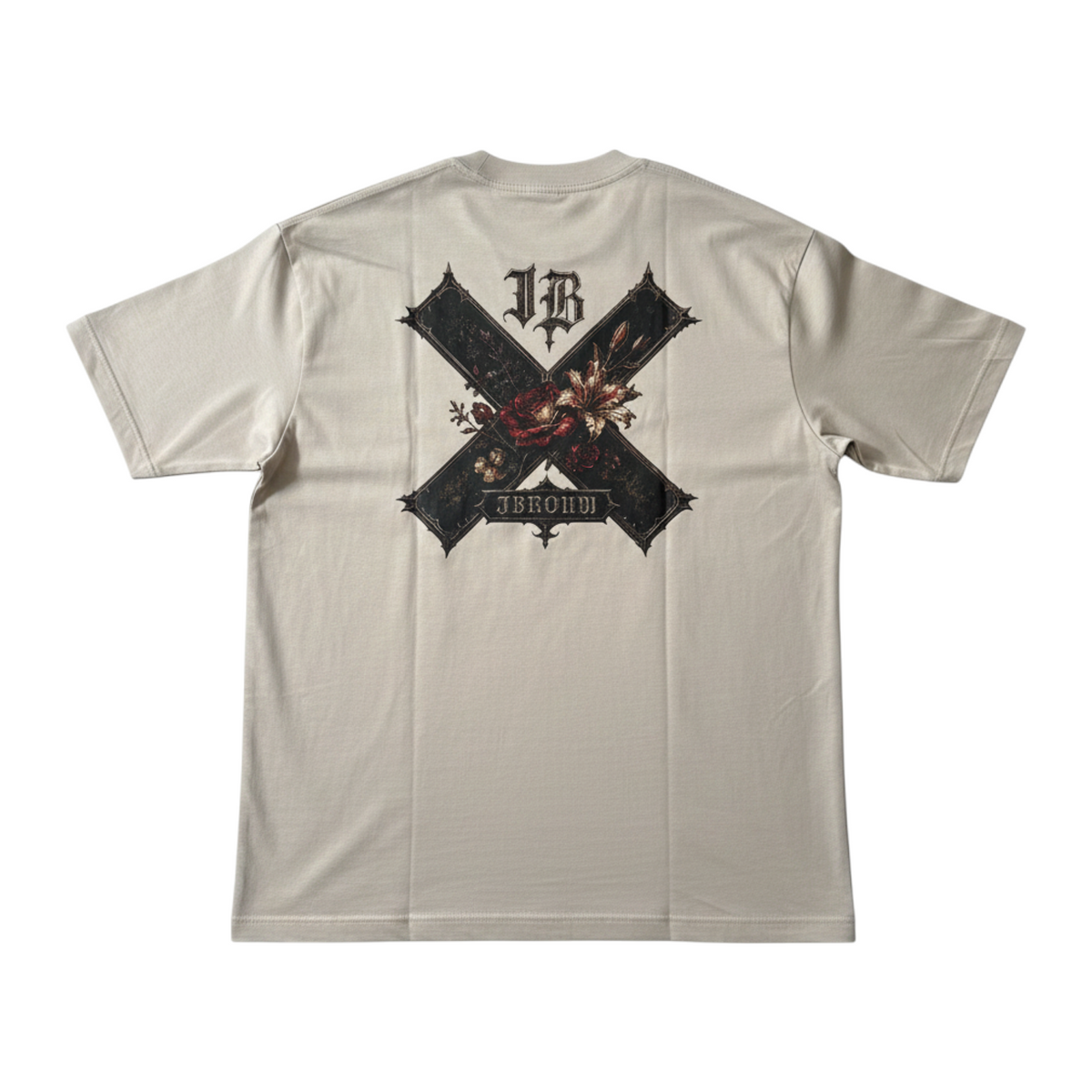 J/bronw Saltire Tee — Sand — flat lay, front