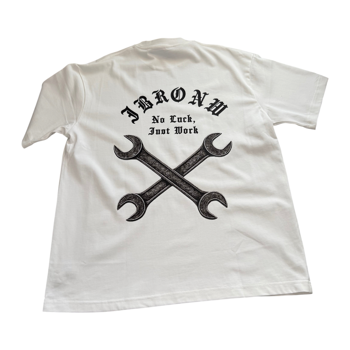 J/bronw Wrenches Tee — White — back view